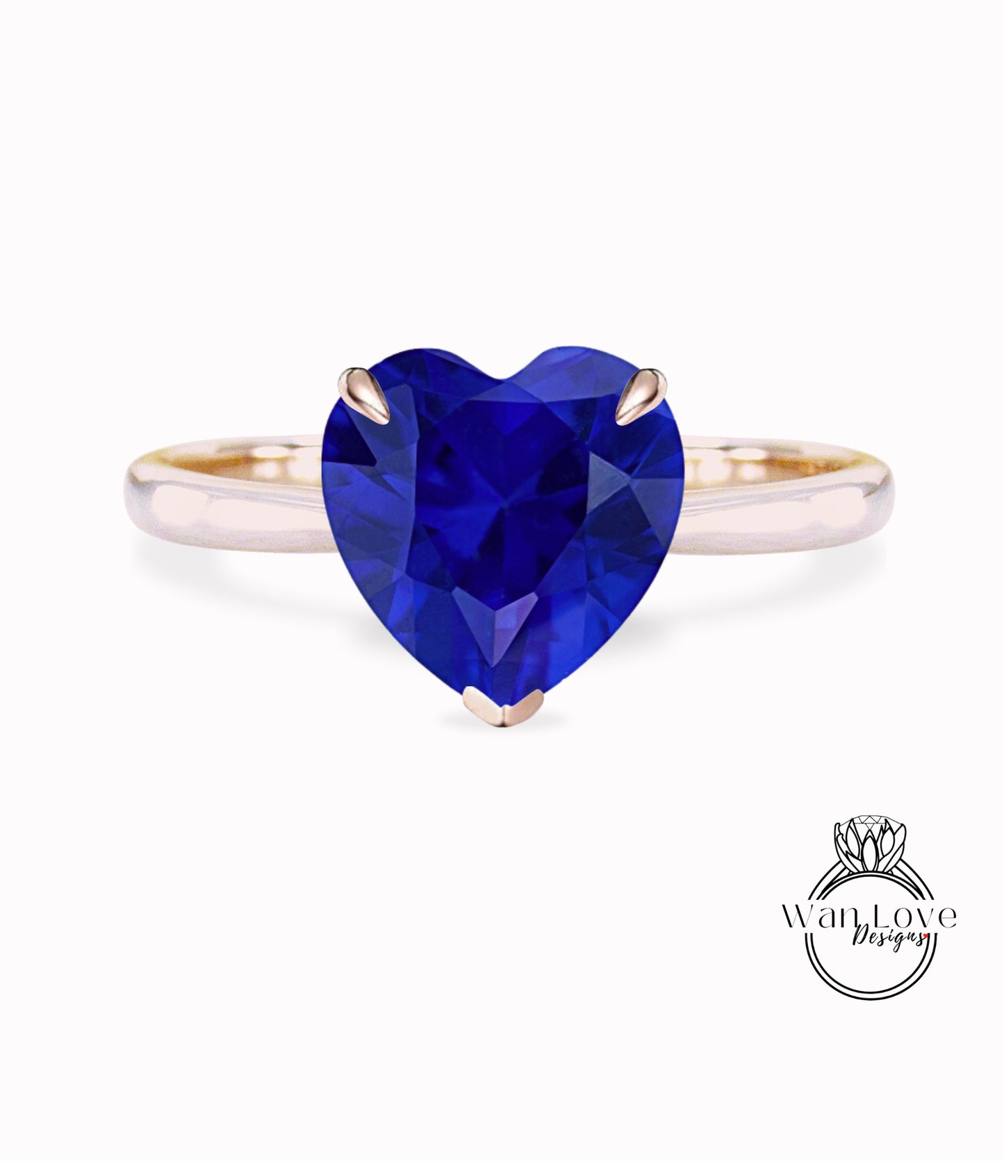 Heart cut Blue Sapphire Engagement ring vintage white gold solitaire engagement ring woman unique alternative ring Bridal Anniversary gift