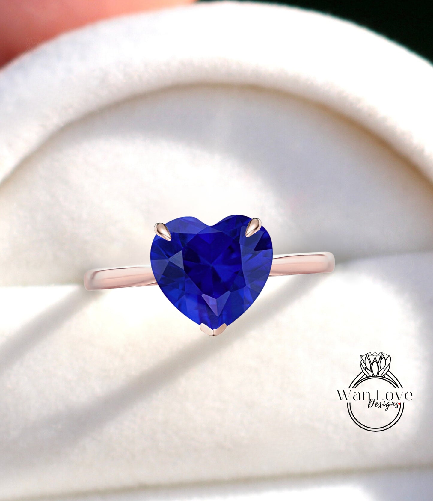 Heart cut Blue Sapphire Engagement ring vintage white gold solitaire engagement ring woman unique alternative ring Bridal Anniversary gift