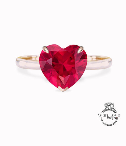 Heart cut Ruby Engagement ring vintage white gold solitaire engagement ring woman unique alternative ring Bridal Anniversary gift