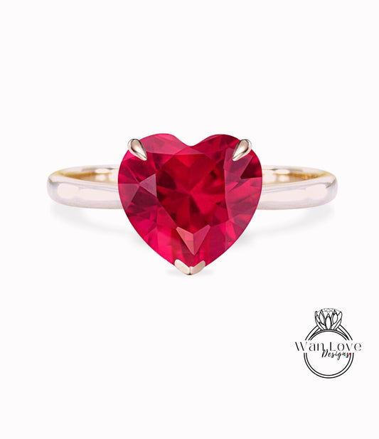 Heart cut Ruby Engagement ring vintage white gold solitaire engagement ring woman unique alternative ring Bridal Anniversary gift