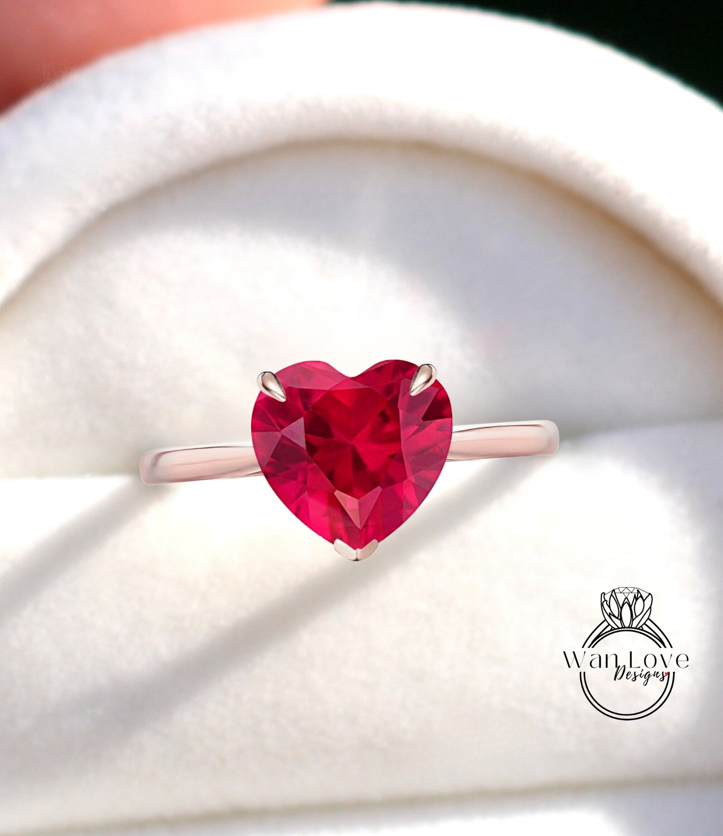 Heart cut Ruby Engagement ring vintage white gold solitaire engagement ring woman unique alternative ring Bridal Anniversary gift