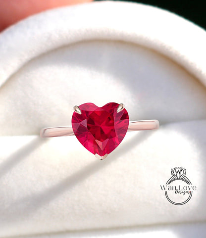Heart cut Ruby Engagement ring vintage white gold solitaire engagement ring woman unique alternative ring Bridal Anniversary gift