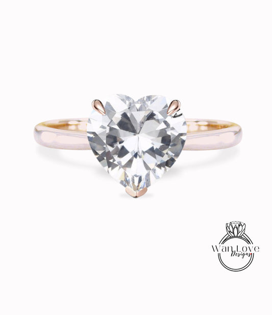 Heart cut White Sapphire Engagement ring vintage white gold solitaire engagement ring woman unique alternative ring Bridal Anniversary gift