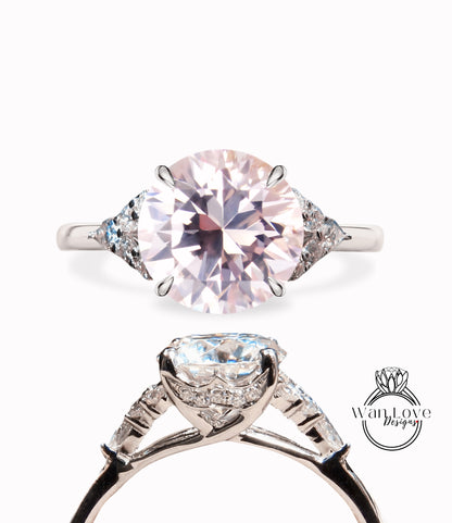 Light Pink Sapphire & Diamond Round Claw prong Pear split shank Engagement Ring Art Deco Vintage 14k 18k White Rose Gold Wedding Anniversary Gift