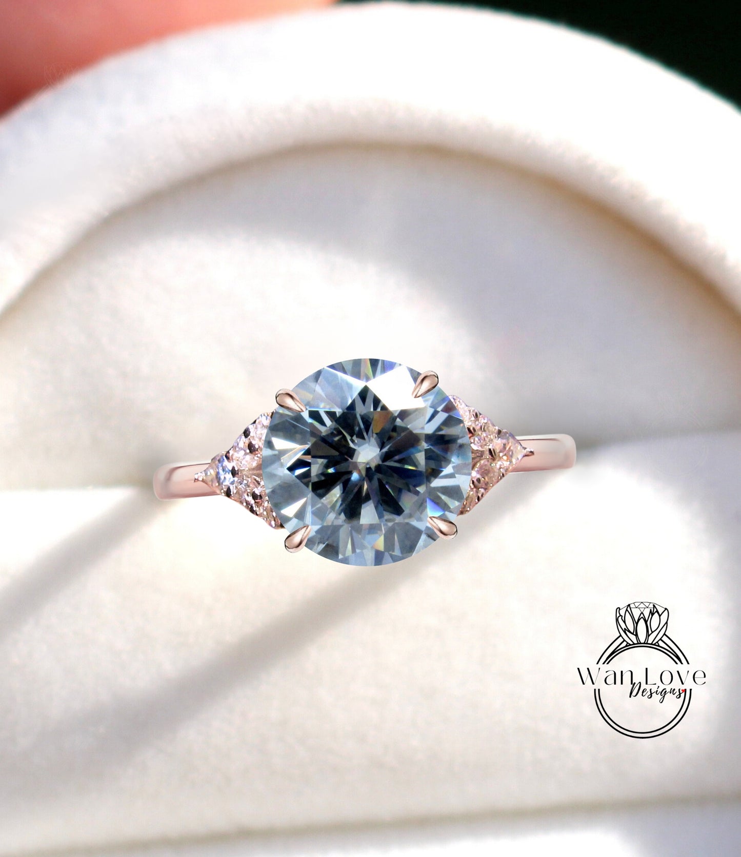 Gray Moissanite & Diamond Round Claw prong Pear split shank Engagement Ring Art Deco Vintage 14k 18k White Rose Gold Wedding Anniversary Gift