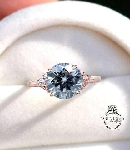Gray Moissanite & Diamond Round Claw prong Pear split shank Engagement Ring Art Deco Vintage 14k 18k White Rose Gold Wedding Anniversary Gift