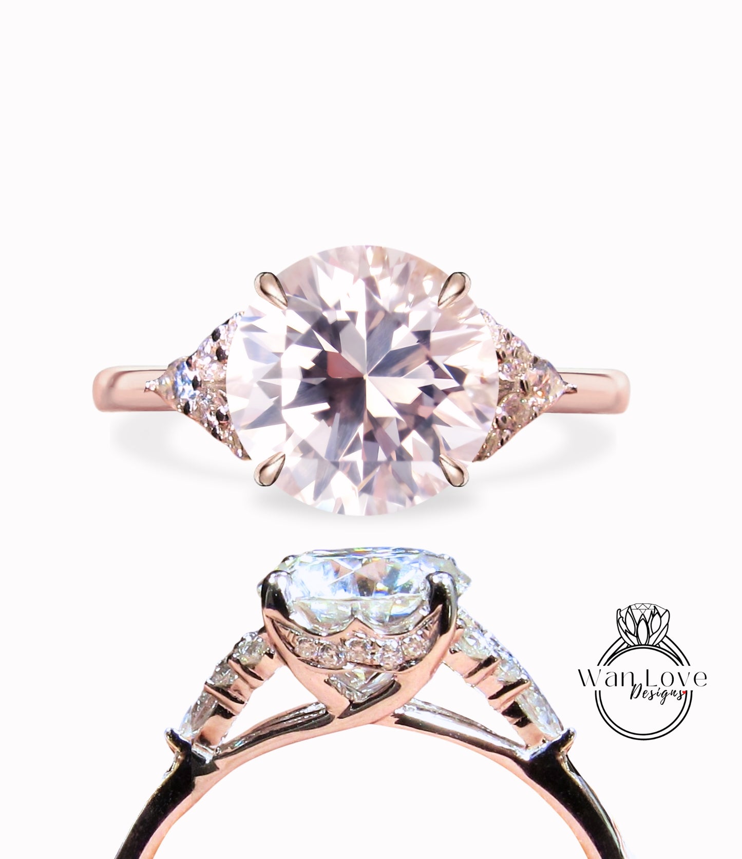 Light Pink Sapphire & Diamond Round Claw prong Pear split shank Engagement Ring Art Deco Vintage 14k 18k White Rose Gold Wedding Anniversary Gift