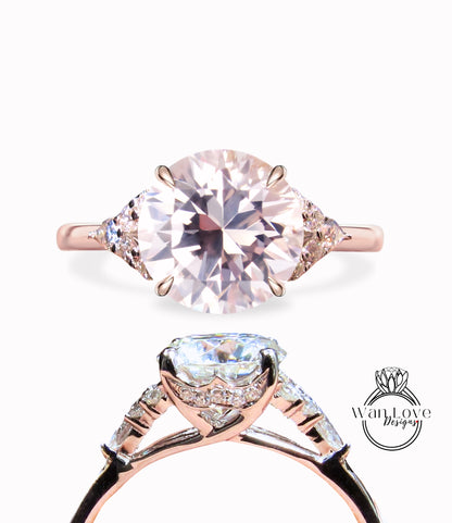 Light Pink Sapphire & Diamond Round Claw prong Pear split shank Engagement Ring Art Deco Vintage 14k 18k White Rose Gold Wedding Anniversary Gift