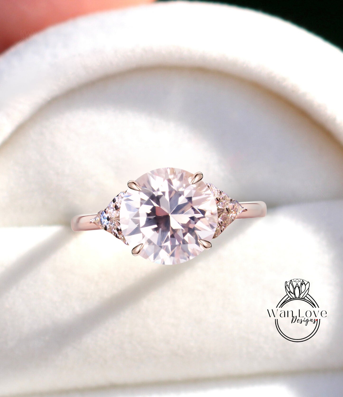 Light Pink Sapphire & Diamond Round Claw prong Pear split shank Engagement Ring Art Deco Vintage 14k 18k White Rose Gold Wedding Anniversary Gift