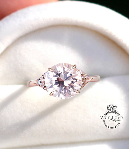 Light Pink Sapphire & Diamond Round Claw prong Pear split shank Engagement Ring Art Deco Vintage 14k 18k White Rose Gold Wedding Anniversary Gift