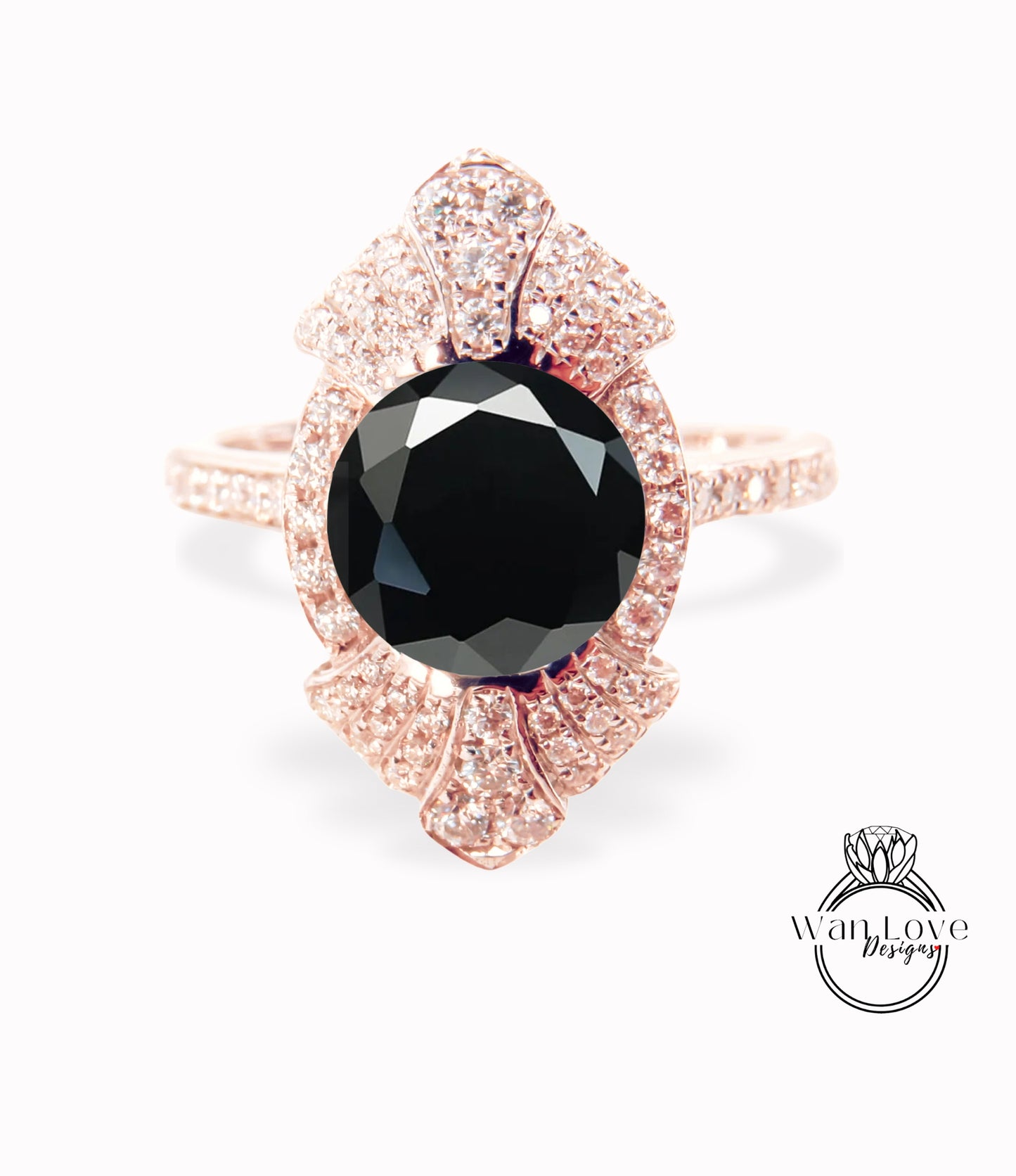 Anello di fidanzamento Art Déco in Moissanite nera Anello nuziale rotondo antico in oro bianco con diamanti Anello di promessa per l'anniversario nuziale vintage Gatsby