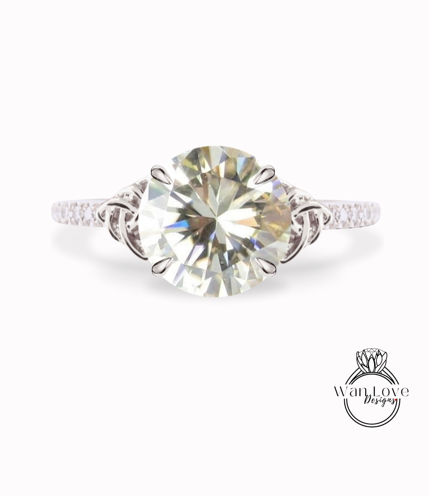 Champagne Moissanite & Diamond Celtic Knot Round Engagement Ring, Custom, 14k 18k White Yellow Rose Gold, Platinum-Wedding-Anniversary Gift