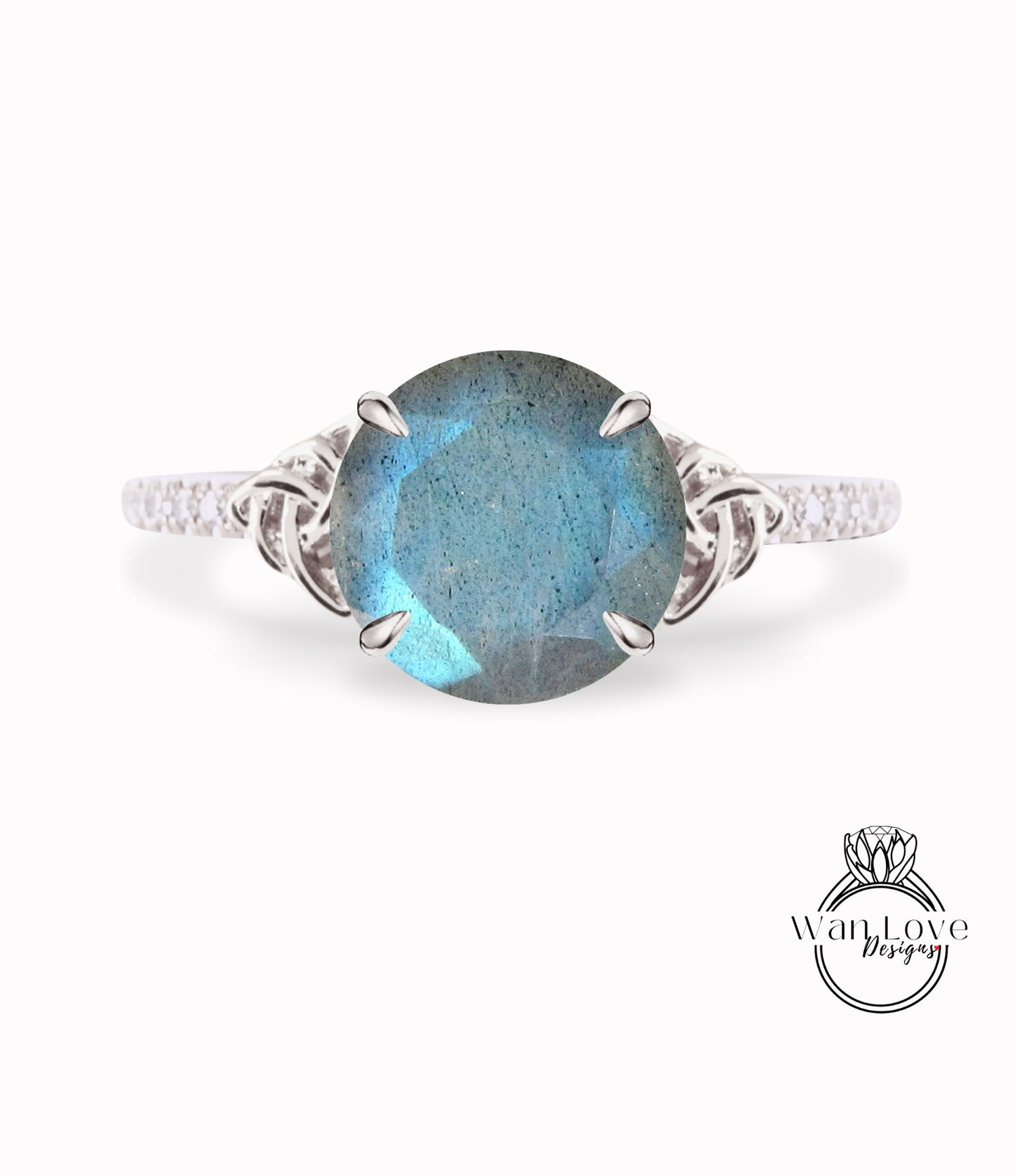 Labradorite & Diamond Celtic Knot Round Engagement Ring, Custom, 14k 18k White Yellow Rose Gold, Platinum-Wedding-Anniversary Gift