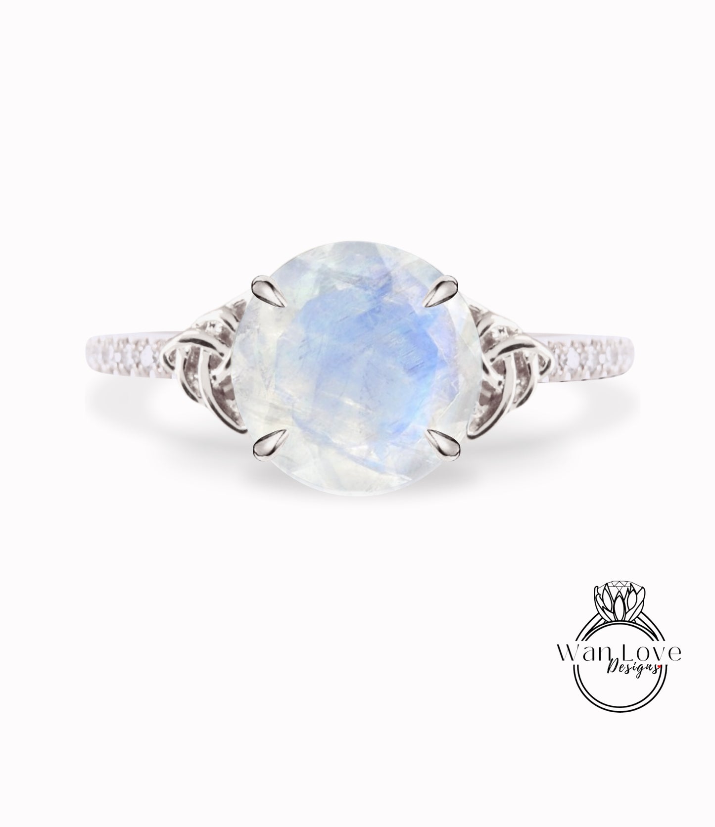 Moonstone & Diamond Celtic Knot Round Engagement Ring, Custom, 14k 18k White Yellow Rose Gold, Platinum-Wedding-Anniversary Gift