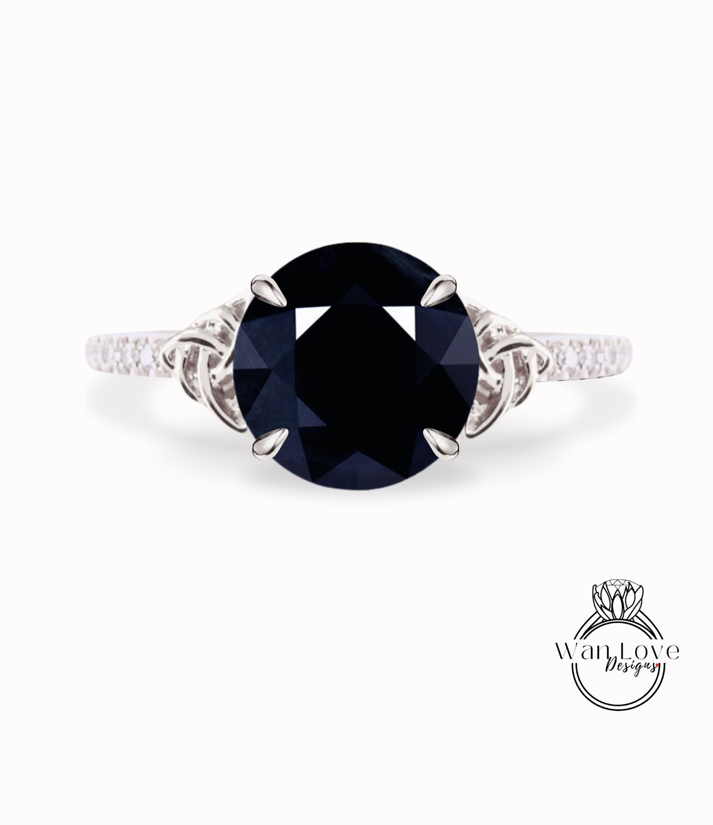 Natural Dark Blue Sapphire & Diamond Celtic Knot Round Engagement Ring, Custom, 14k 18k White Yellow Rose Gold, Platinum-Wedding-Anniversary Gift