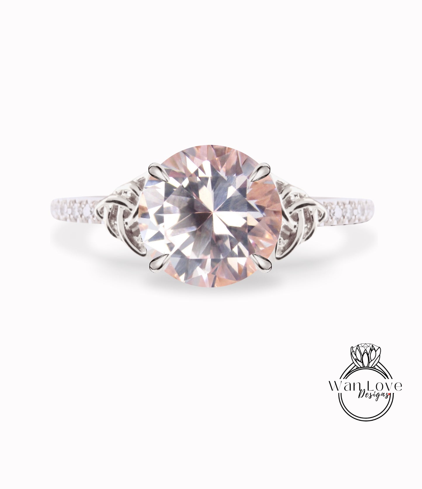 Anello di fidanzamento celtico rotondo con zaffiro rosa chiaro fascia mezza eternità in oro bianco Anello nuziale con diamante celtico Anello di promessa di anniversario