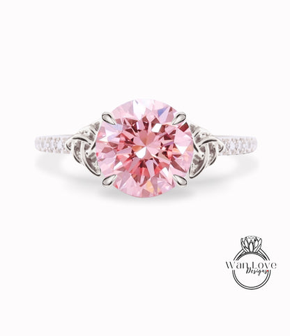 Anello di fidanzamento con diamanti con nodo celtico | Anello di fidanzamento in oro massiccio 14k fatto a mano con diamanti da laboratorio IGI