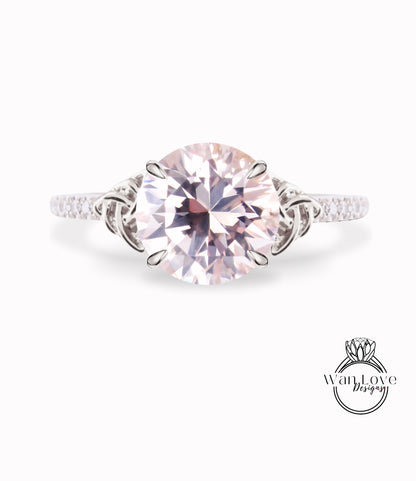 Anello di fidanzamento celtico rotondo con zaffiro rosa chiaro fascia mezza eternità in oro bianco Anello nuziale con diamante celtico Anello di promessa di anniversario