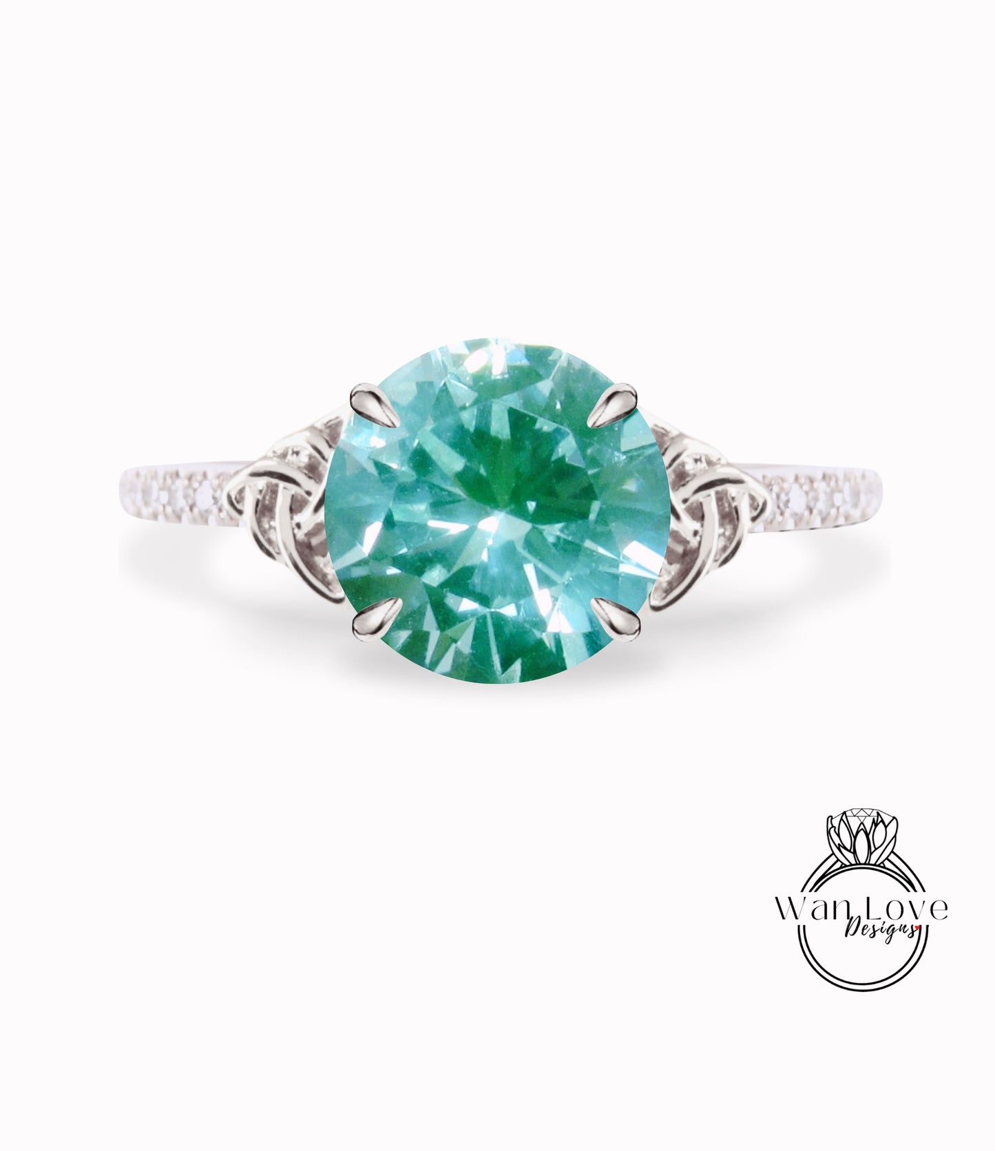 Anello di fidanzamento celtico rotondo con zaffiro rosa chiaro fascia mezza eternità in oro bianco Anello nuziale con diamante celtico Anello di promessa di anniversario