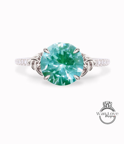 Anello di fidanzamento celtico rotondo con zaffiro rosa chiaro fascia mezza eternità in oro bianco Anello nuziale con diamante celtico Anello di promessa di anniversario