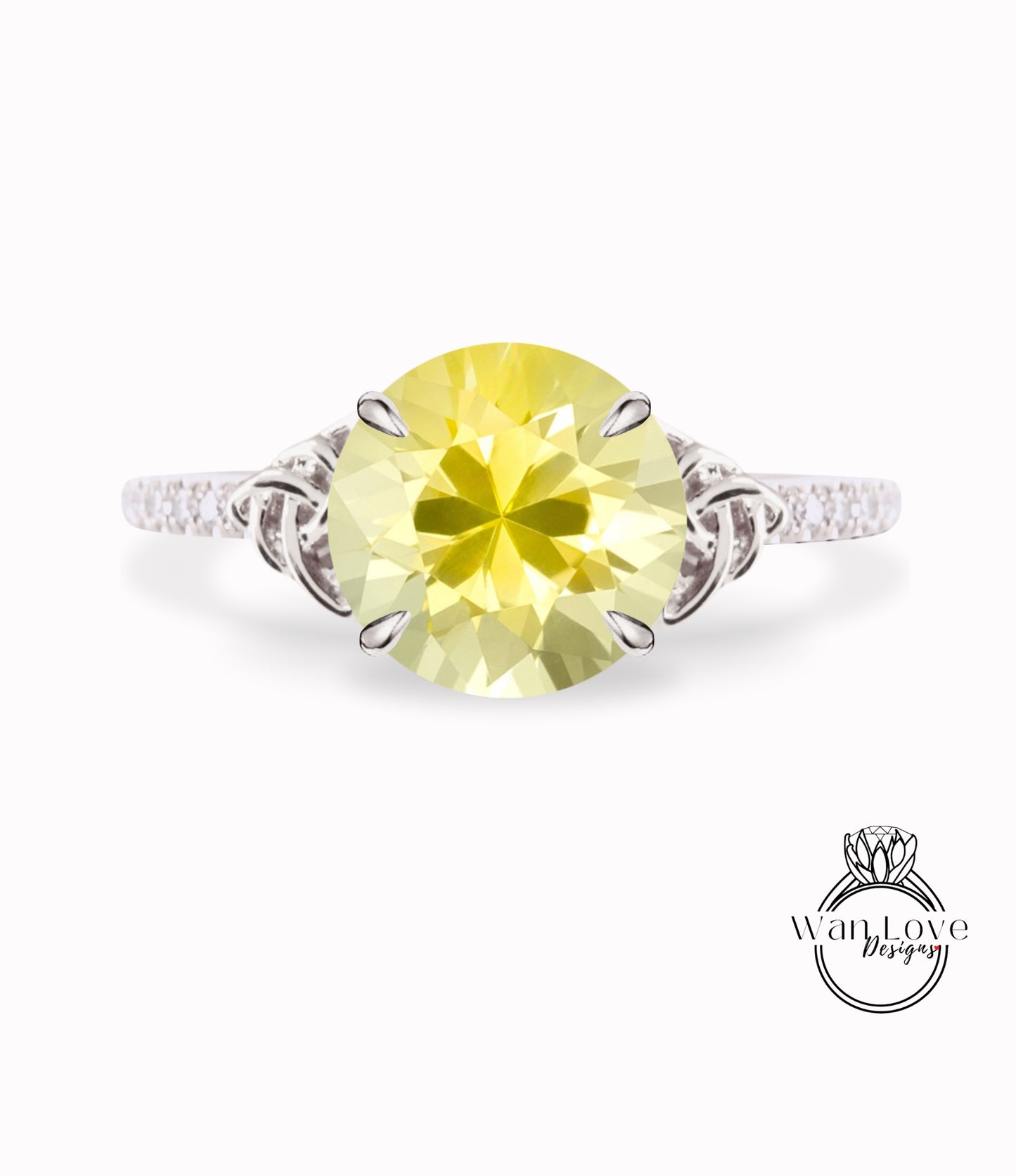 Anello di fidanzamento celtico rotondo con zaffiro rosa chiaro fascia mezza eternità in oro bianco Anello nuziale con diamante celtico Anello di promessa di anniversario