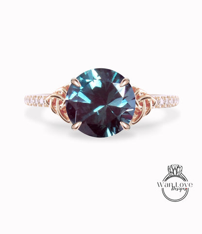 Anello di fidanzamento con alessandrite e diamante, nodo celtico, rotondo, personalizzato, matrimonio, oro rosa giallo bianco 14k 18k, platino, anniversario