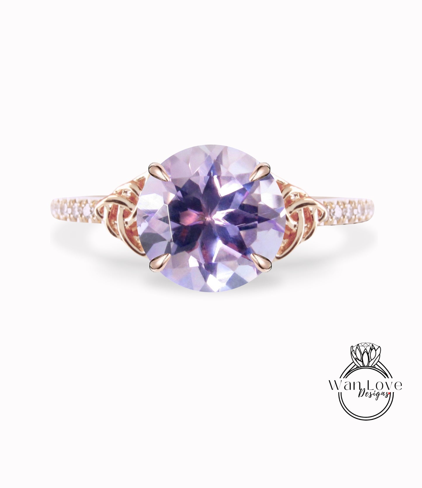 Lavender Amethyst & Diamond Celtic Knot Round Engagement Ring, Custom, 14k 18k White Yellow Rose Gold, Platinum-Wedding-Anniversary Gift