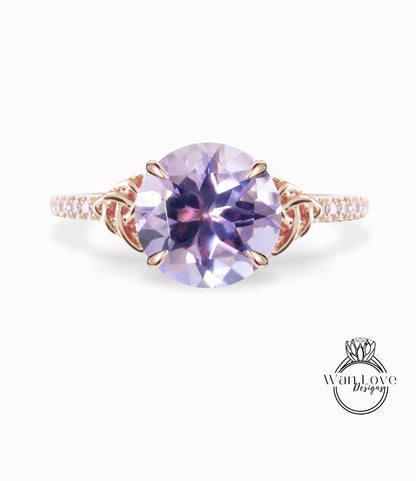 Lavender Amethyst & Diamond Celtic Knot Round Engagement Ring, Custom, 14k 18k White Yellow Rose Gold, Platinum-Wedding-Anniversary Gift
