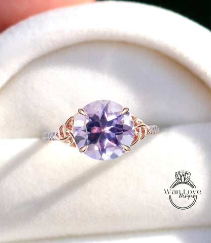 Lavender Amethyst & Diamond Celtic Knot Round Engagement Ring, Custom, 14k 18k White Yellow Rose Gold, Platinum-Wedding-Anniversary Gift