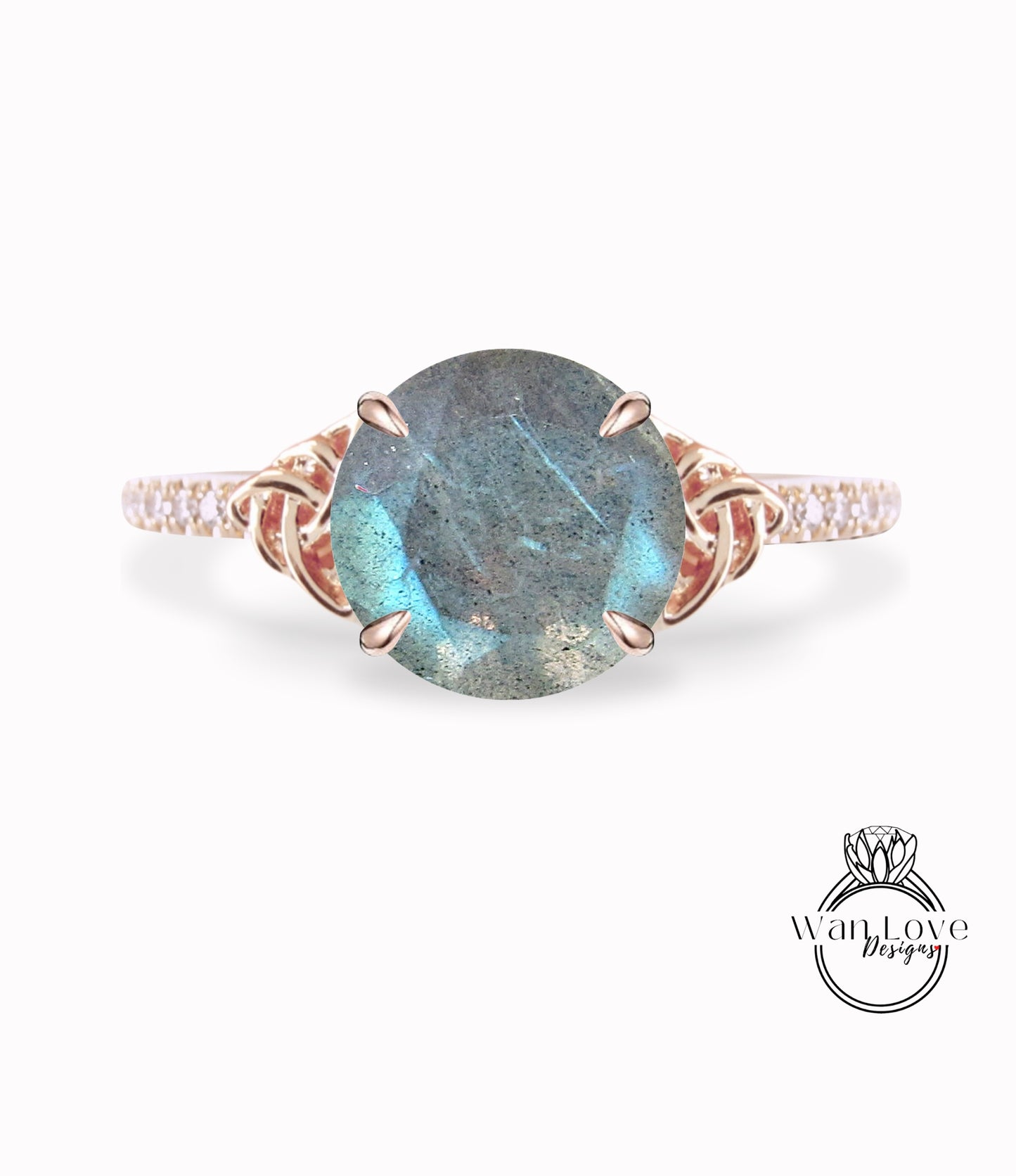 Labradorite & Diamond Celtic Knot Round Engagement Ring, Custom, 14k 18k White Yellow Rose Gold, Platinum-Wedding-Anniversary Gift