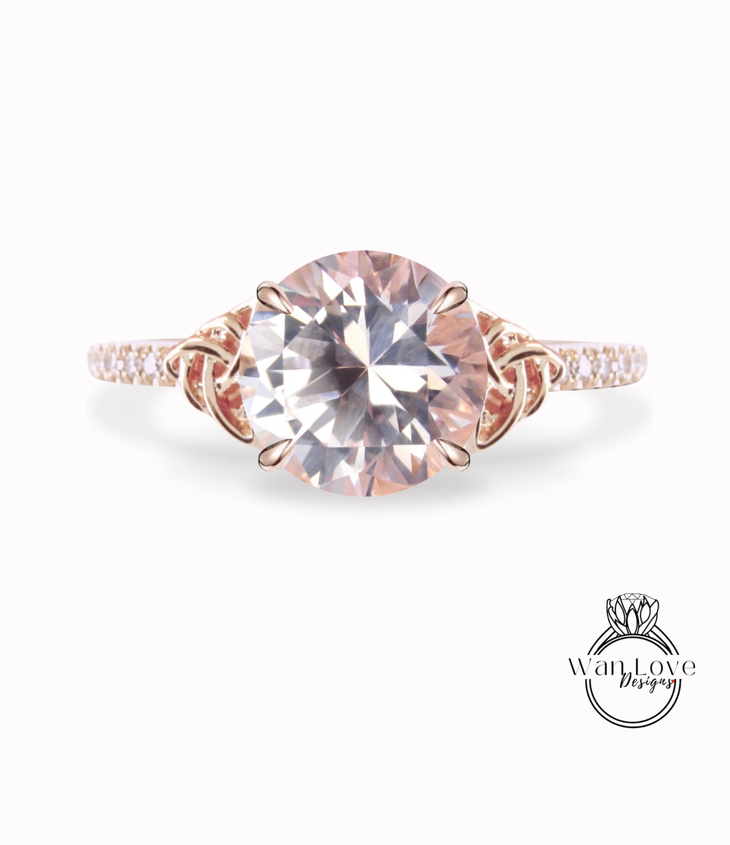 Anello di fidanzamento celtico rotondo con zaffiro rosa chiaro fascia mezza eternità in oro bianco Anello nuziale con diamante celtico Anello di promessa di anniversario