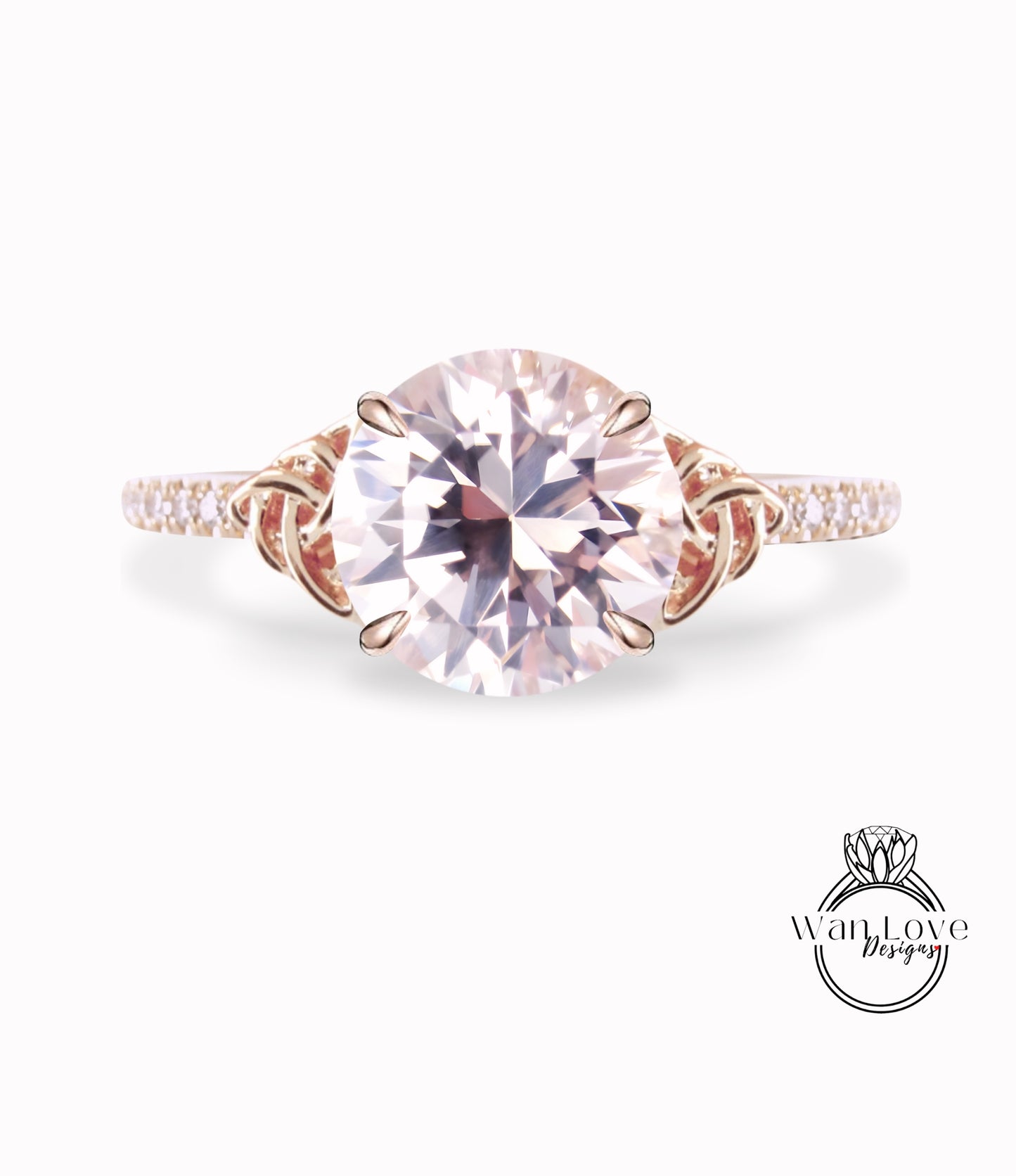 Anello di fidanzamento celtico rotondo con zaffiro rosa chiaro fascia mezza eternità in oro bianco Anello nuziale con diamante celtico Anello di promessa di anniversario