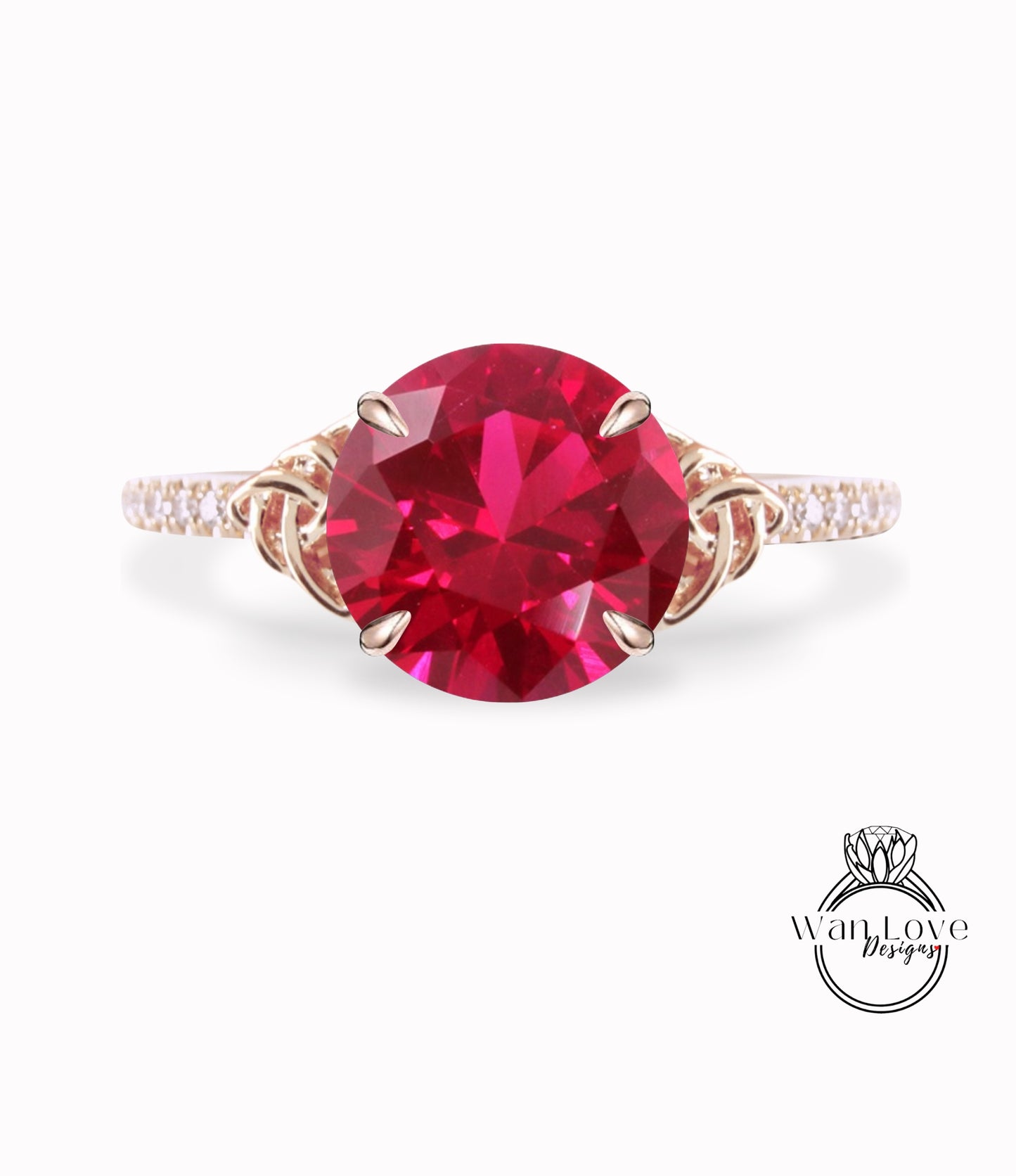 Ruby & Diamond Celtic Knot Round Engagement Ring, Custom, 14k 18k White Yellow Rose Gold, Platinum-Wedding-Anniversary Gift