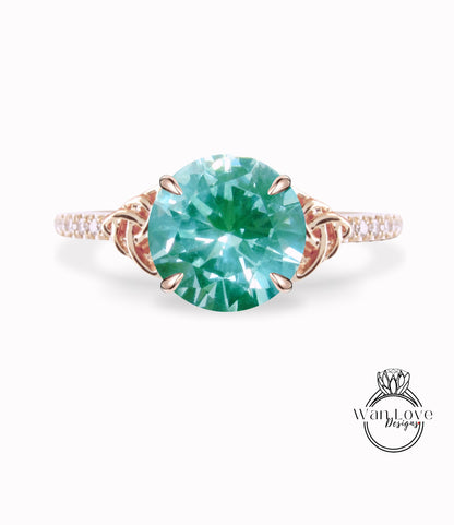 Anello di fidanzamento celtico rotondo con zaffiro rosa chiaro fascia mezza eternità in oro bianco Anello nuziale con diamante celtico Anello di promessa di anniversario