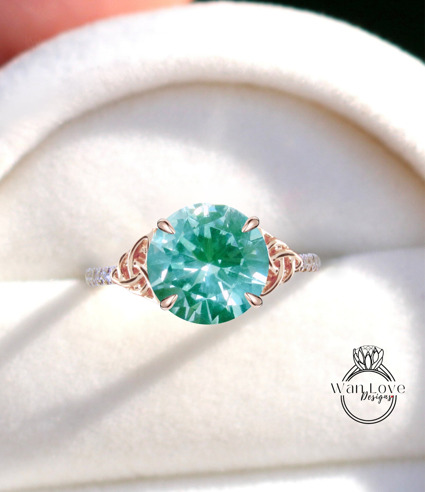 Anello di fidanzamento celtico rotondo con zaffiro rosa chiaro fascia mezza eternità in oro bianco Anello nuziale con diamante celtico Anello di promessa di anniversario