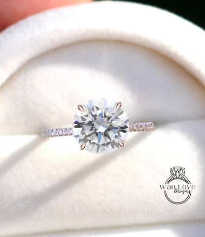 Round cut Moissanite engagement ring white gold moissanite/diamond side halo ring art deco almost eternity wedding ring diamond halo ring