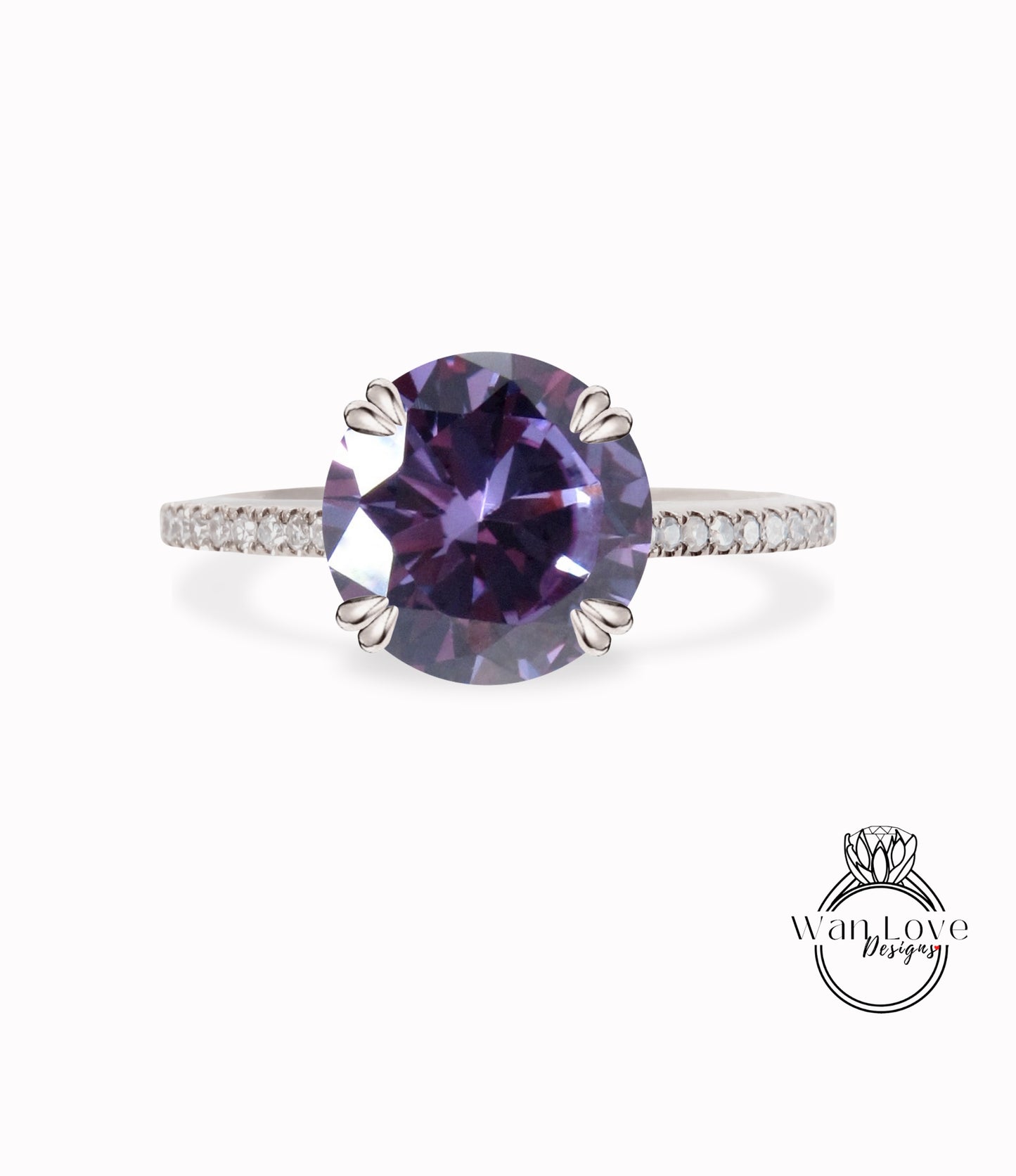 Purple Sapphire Alexandrite Color & Diamond Engagement Ring, Cathedral, 14k 18k White Yellow Rose Gold,Platinum, Custom, Anniversary