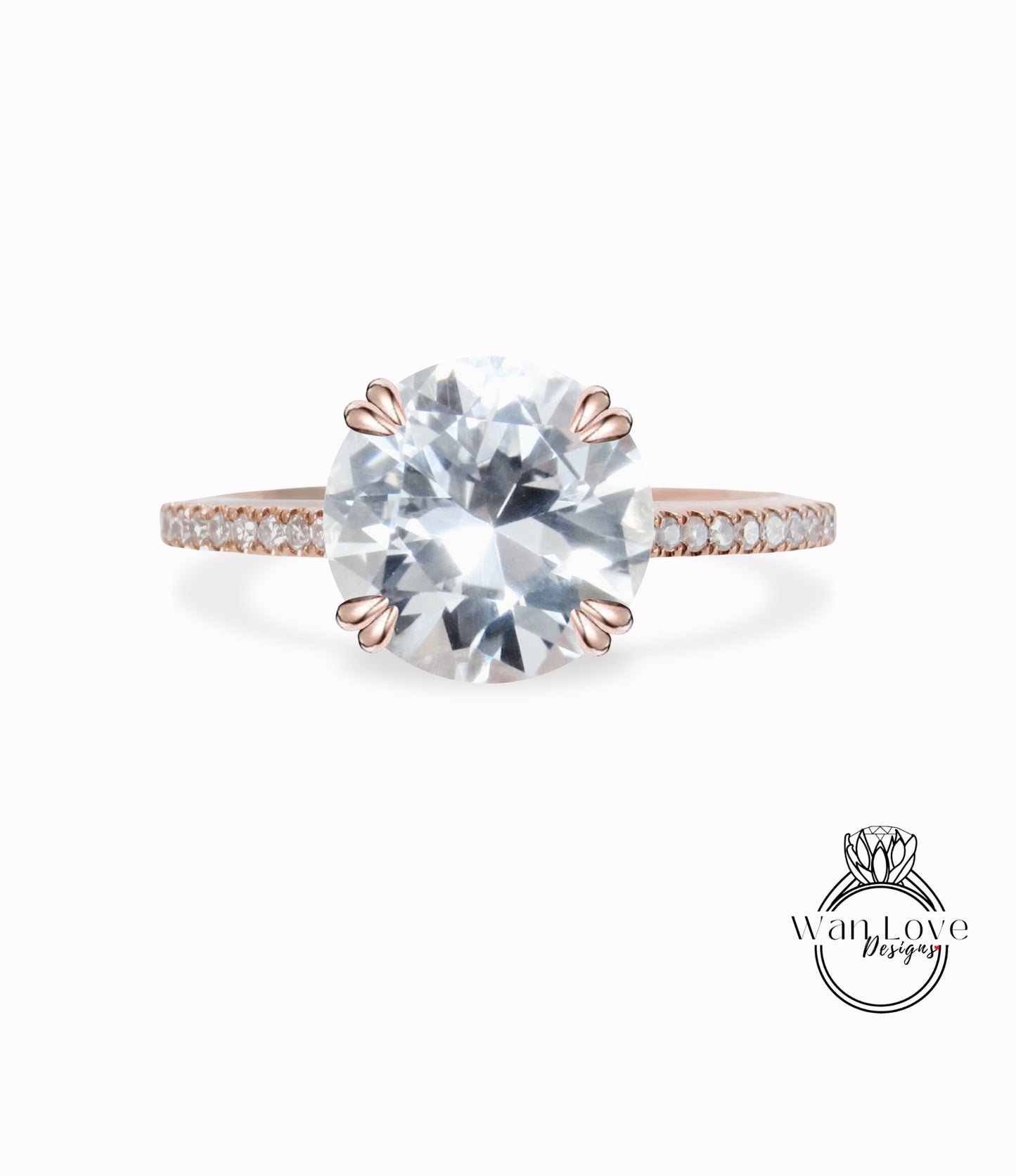 Anello di fidanzamento con zaffiro bianco e diamante solitario rotondo 14k 18k bianco giallo oro rosa-platino-su misura-anniversario di matrimonio