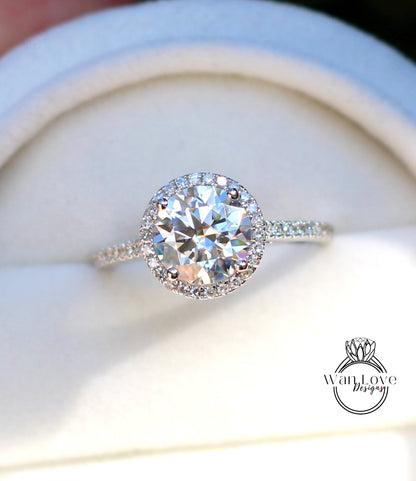 Anello di fidanzamento cattedrale Halo rotondo con zaffiro rosa e diamanti, 2 ct 8 mm, oro bianco, matrimonio, regalo di anniversario, pronto per la spedizione