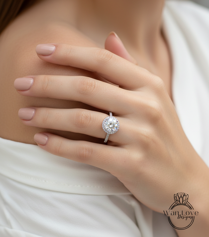 Anello di fidanzamento cattedrale Halo rotondo con zaffiro rosa e diamanti, 2 ct 8 mm, oro bianco, matrimonio, regalo di anniversario, pronto per la spedizione