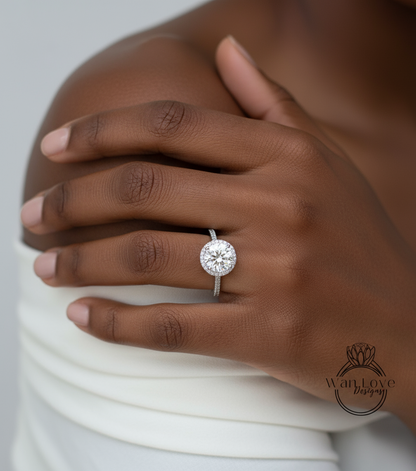 Anello di fidanzamento cattedrale Halo rotondo con zaffiro rosa e diamanti, 2 ct 8 mm, oro bianco, matrimonio, regalo di anniversario, pronto per la spedizione