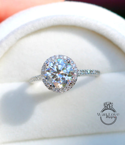 Anello di fidanzamento cattedrale Halo rotondo con zaffiro rosa e diamanti, 2 ct 8 mm, oro bianco, matrimonio, regalo di anniversario, pronto per la spedizione