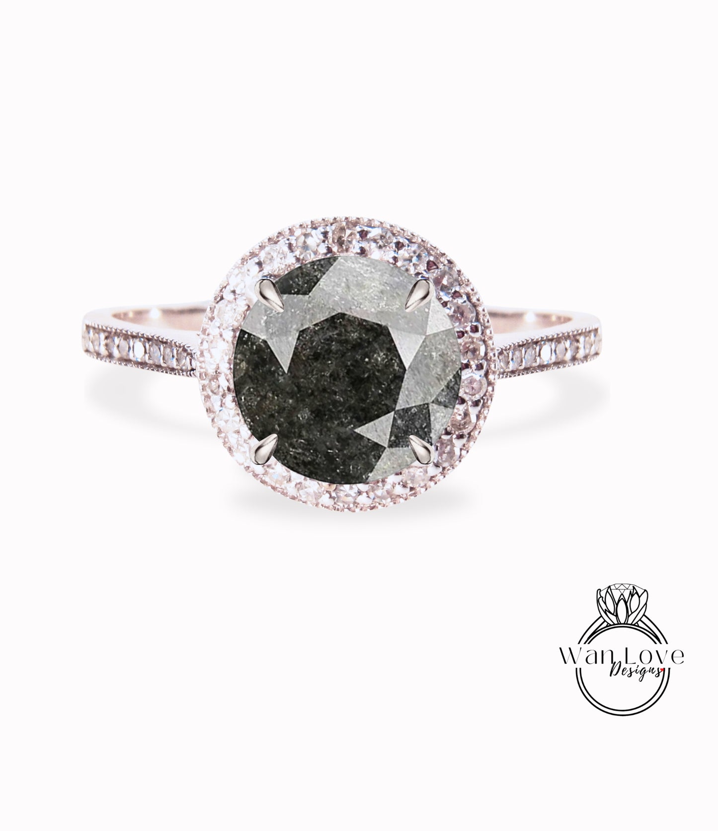 Anello di fidanzamento con diamante sale pepe rotondo oro Anello da sposa vintage milgrain Anello di nozze con diamante antico Halo Anello unico anniversario promessa