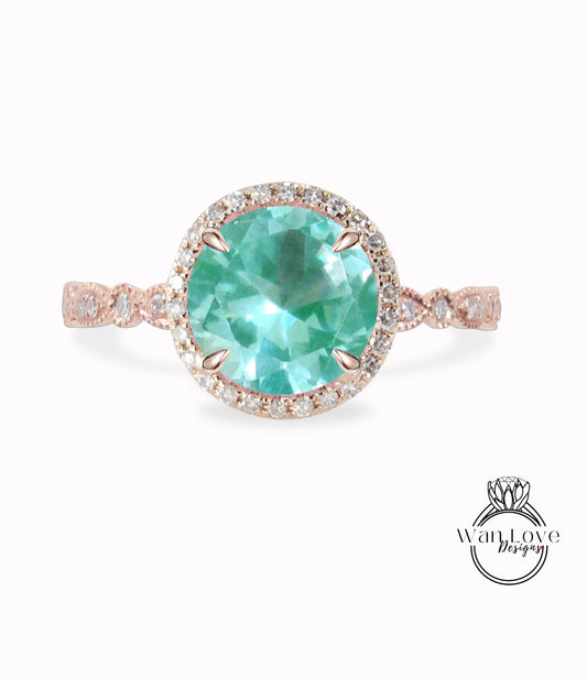 Anello di fidanzamento Half Halo a grappolo di spinello verde acqua verde blu Diamanti Cluster unico Anello in oro rosa bianco donna Promessa regalo di anniversario