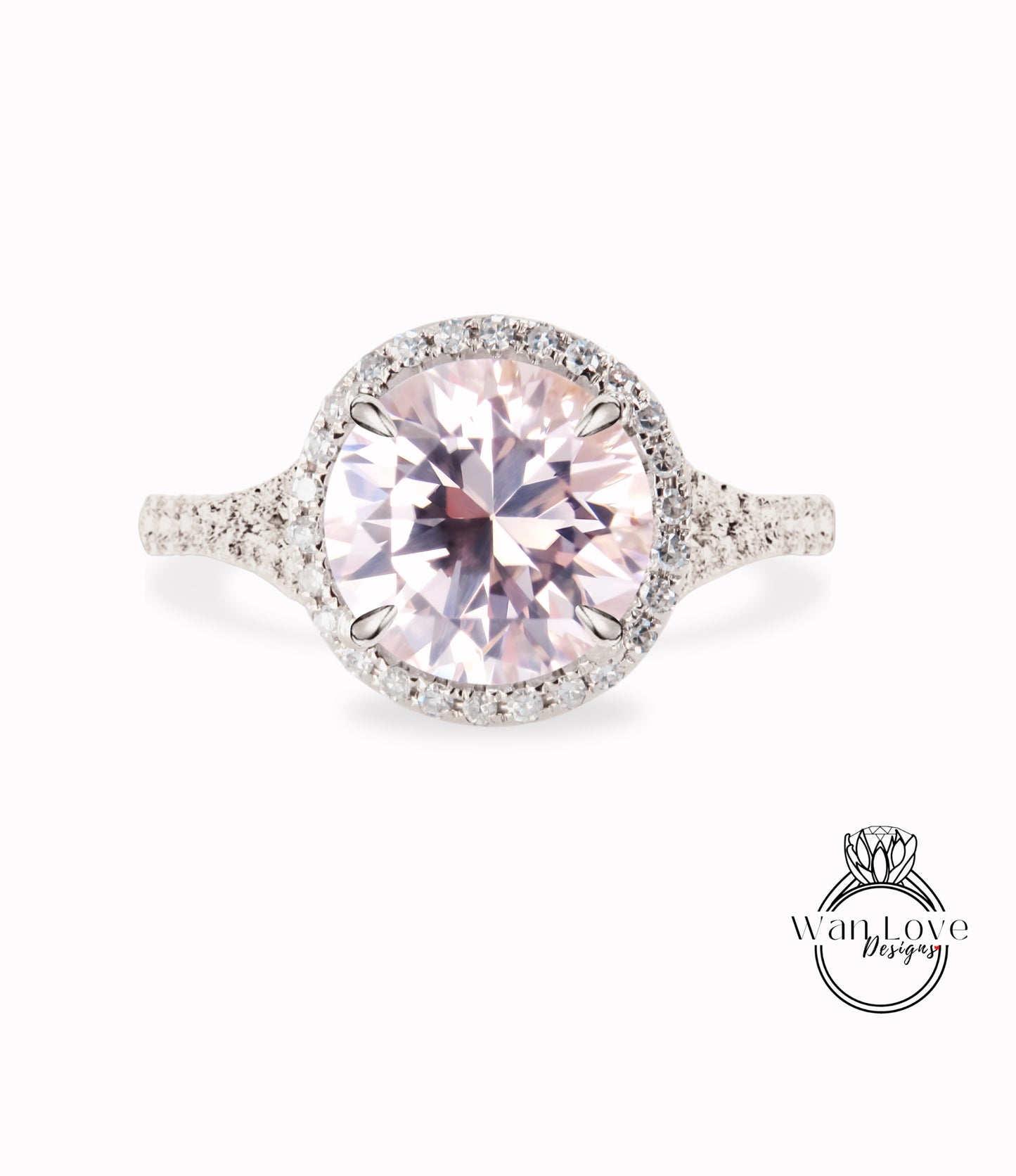 Anello di fidanzamento con zaffiro pesca a forma rotonda vintage Anello di fidanzamento unico in oro bianco donna Anello con castone con diamanti Art Déco Anello a grappolo Anello di promessa