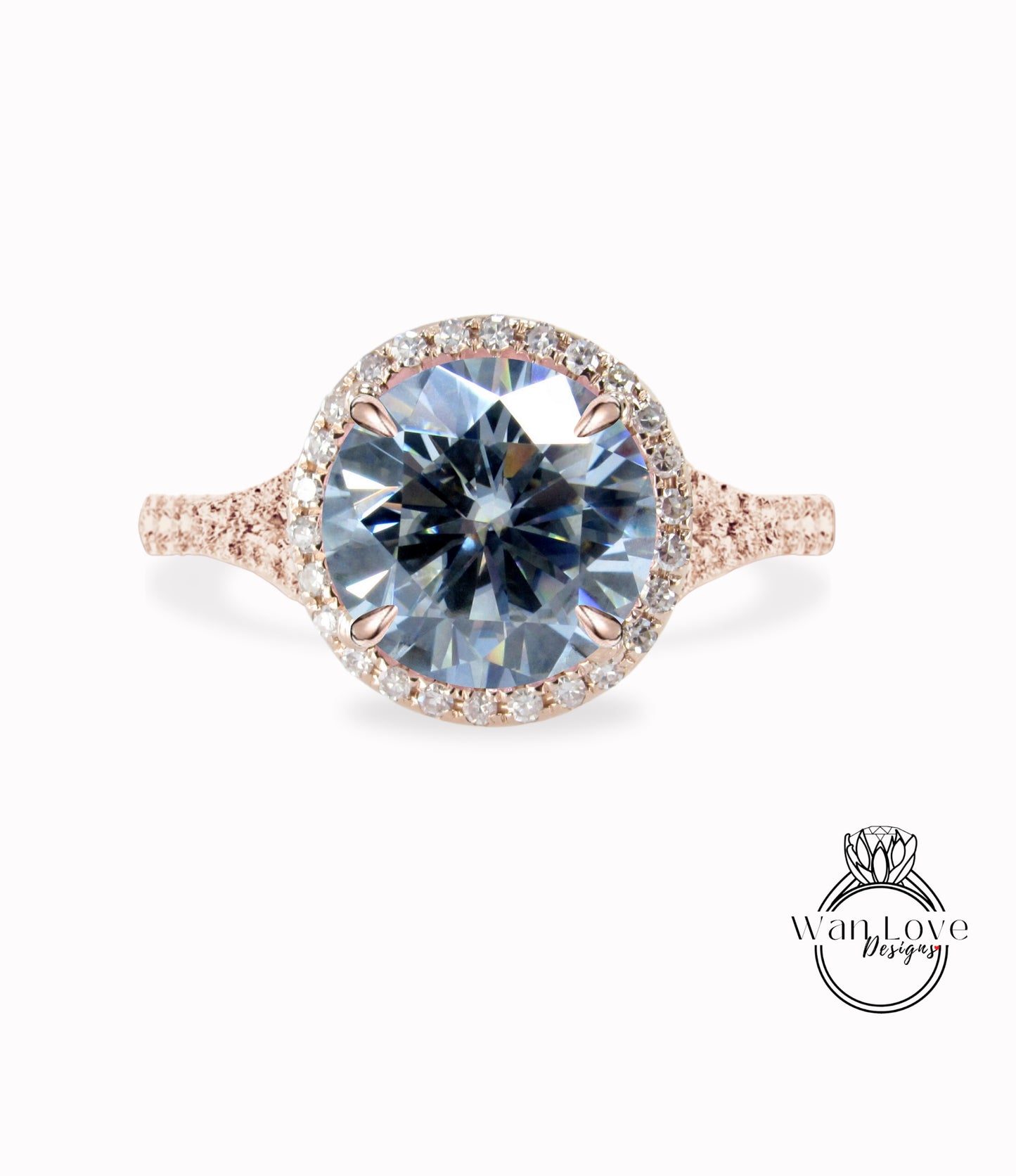 Gray Moissanite & Diamond Round Halo split shank engagement ring rose gold diamond art deco ring anniversary gift