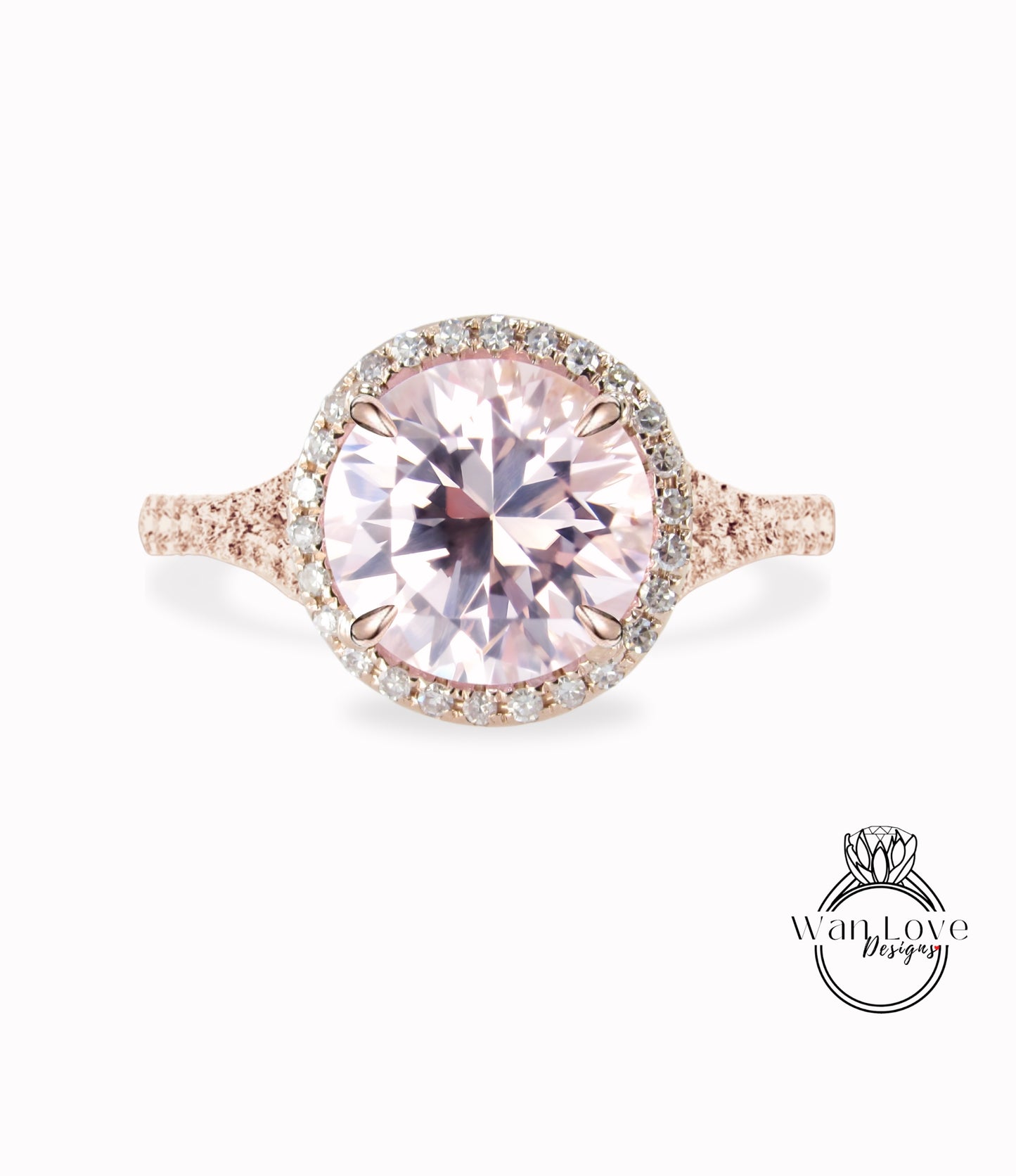 Anello di fidanzamento con zaffiro pesca a forma rotonda vintage Anello di fidanzamento unico in oro bianco donna Anello con castone con diamanti Art Déco Anello a grappolo Anello di promessa