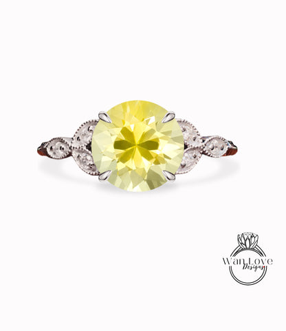 Anello di fidanzamento Halo con zaffiro giallo e diamante rotondo 14k 18k bianco giallo oro rosa-platino-su misura-anniversario di matrimonio