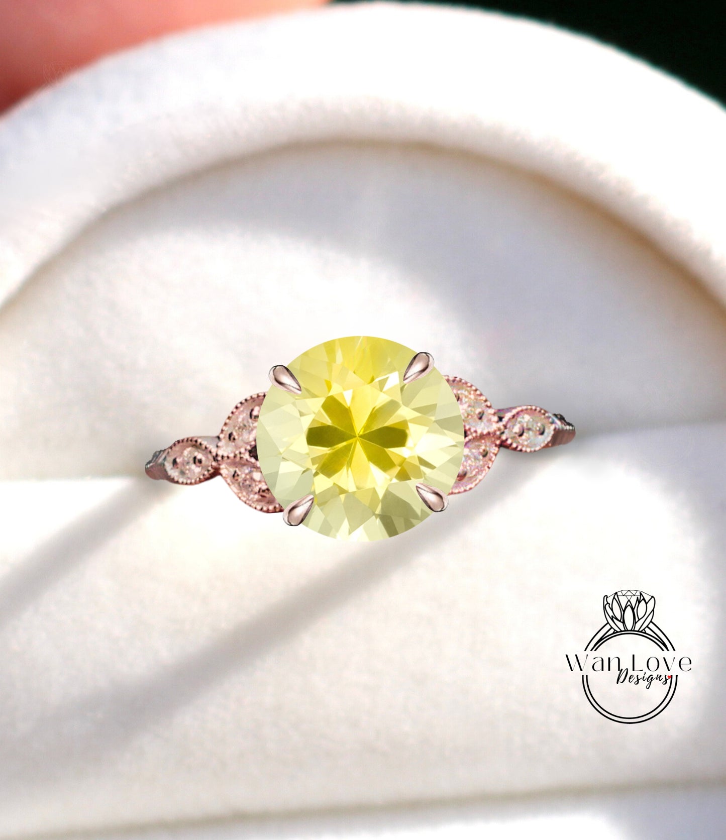 Anello di fidanzamento Halo con zaffiro giallo e diamante rotondo 14k 18k bianco giallo oro rosa-platino-su misura-anniversario di matrimonio