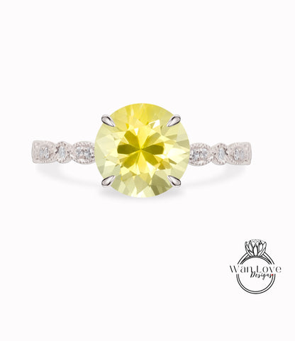 Anello di fidanzamento Halo con zaffiro giallo e diamante rotondo 14k 18k bianco giallo oro rosa-platino-su misura-anniversario di matrimonio